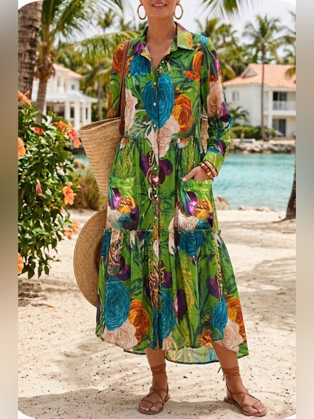 Sassy Jones 🌺 Beautiful Bright Floral Button Front Dress (or open as a Duster) L